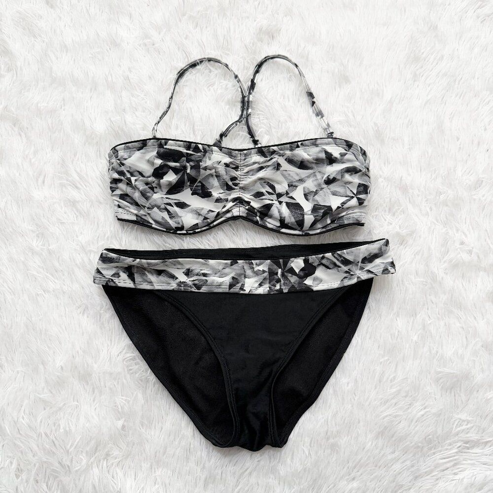 Women Athleta Belharra Geometric Convertable Bandeau Bikini Set 34 B/C